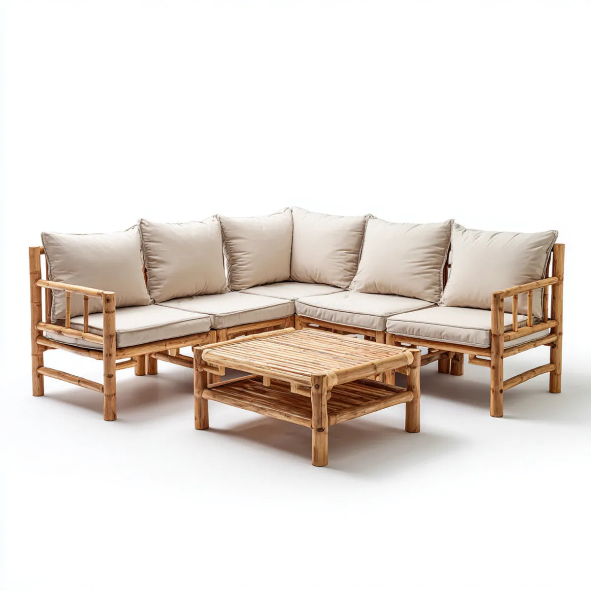 Sofa ogrodowa, Bamboo Garden Lounge Corner Sofa Zestaw przyroda Beżowa z stolik kawy 220 x 220 cm