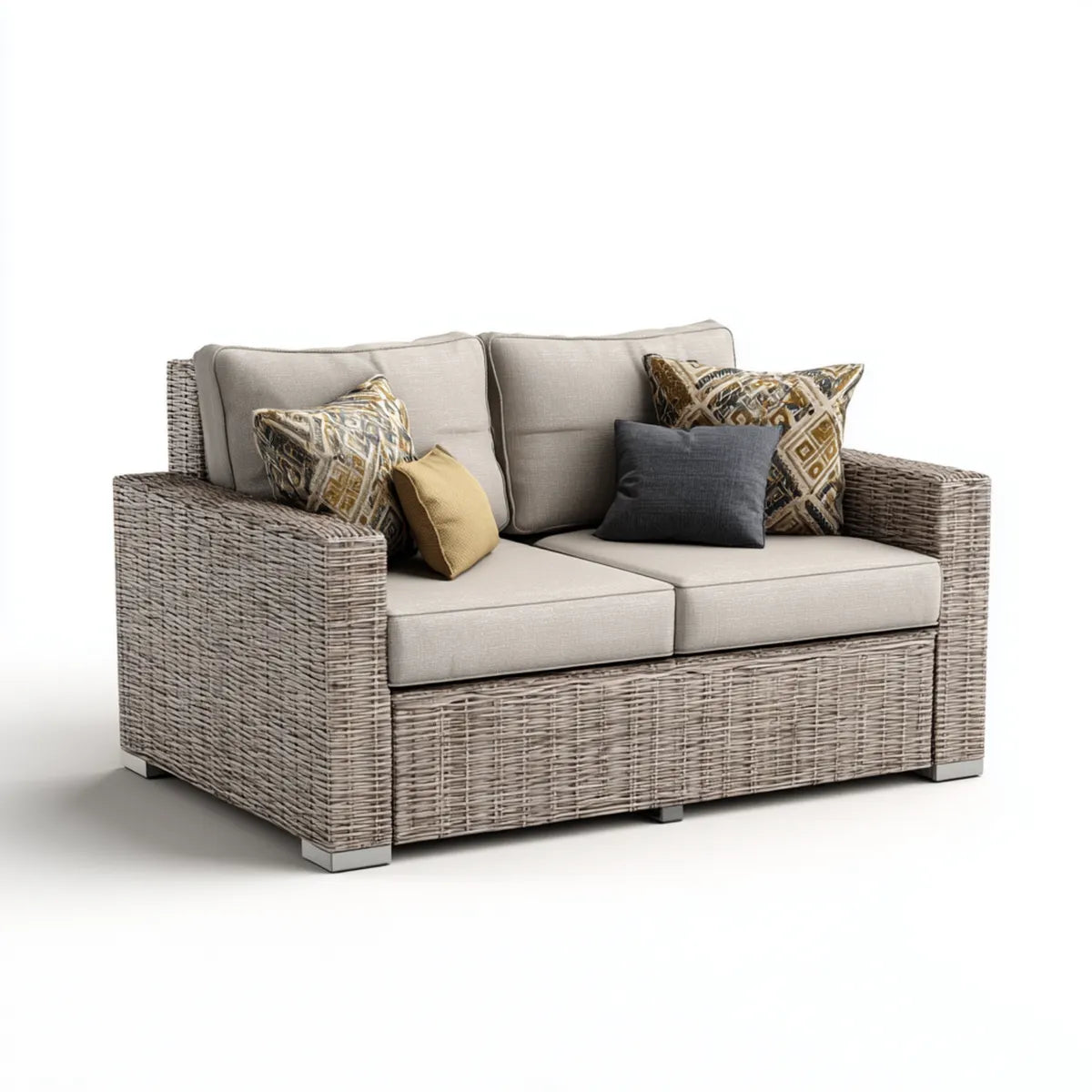 Sofa ogrodowa, Taras 2-osobowy sofa Szara beż z rattanu PE z poliestrowym kloszem 160 x 85 x 85 cm prostokątna
