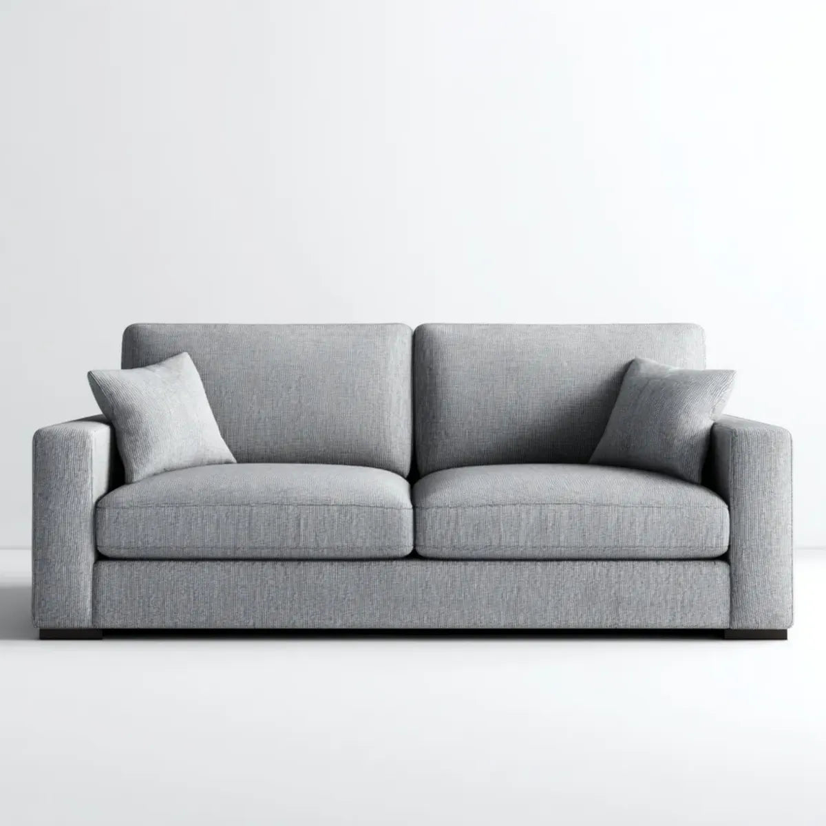 Sofa, Szara sofa poliestrowa z prostokątną konstrukcją z litego drewna 170 x 90 x 85 cm