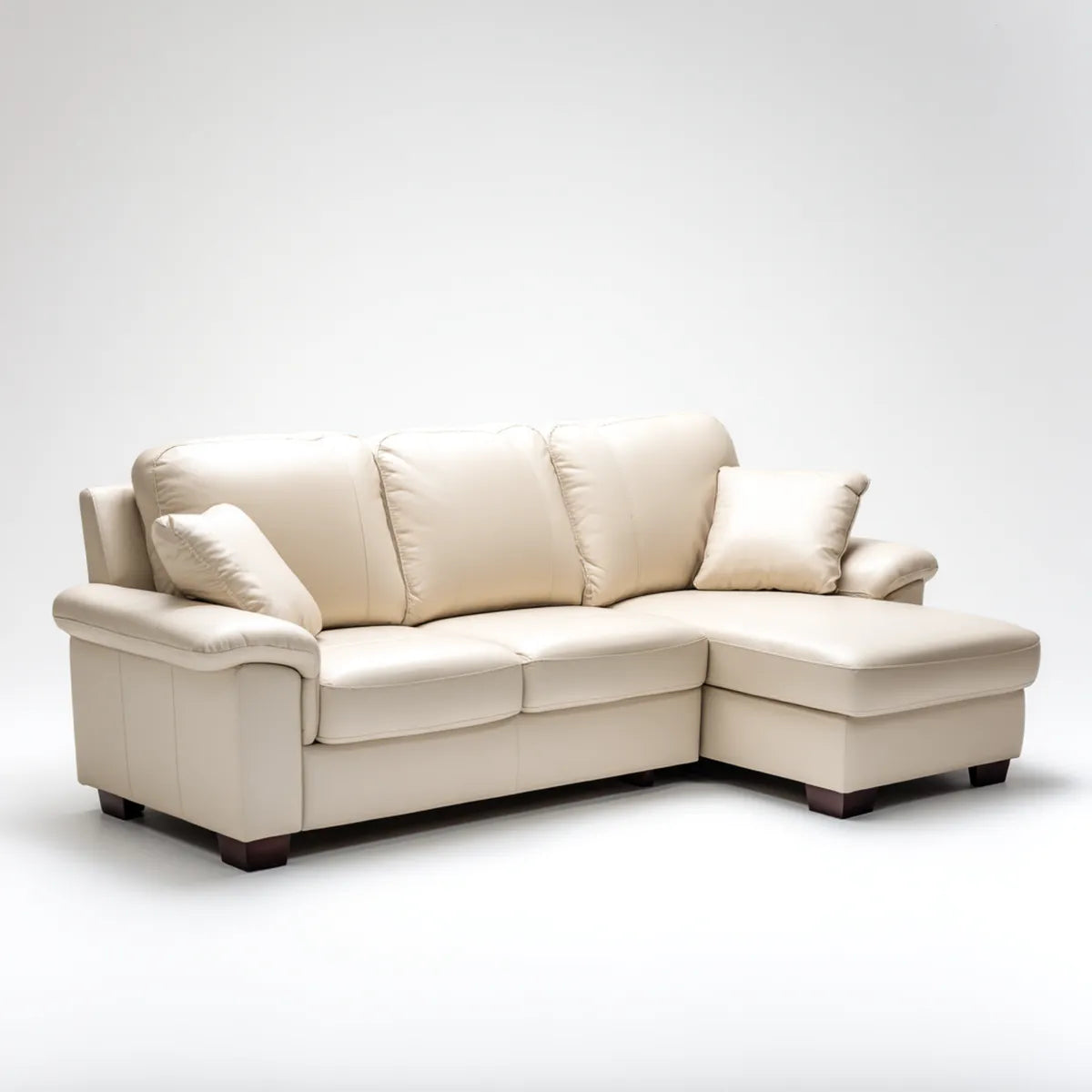 Sofa, Kanapa narożna 3 fotele z krzesełkiem z prawej syntetycznej skóry krem PU 260 x 160 x 88 cm