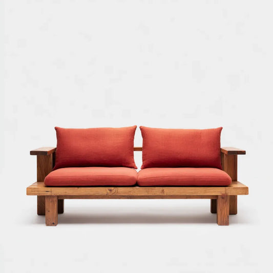 Sofa ogrodowa, Tapczan ogrodowy 2 miejsca czerwony w litym drewnie z poduszkami 160 x 75 cm, 160 x 75 x 75 cm