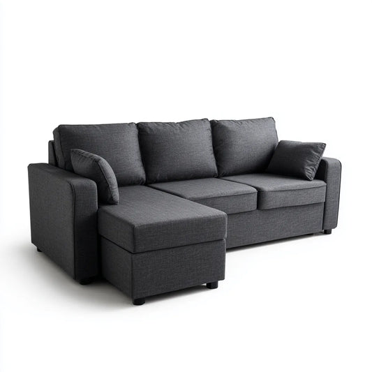 Sofa, Kanapa narożna z krzesełkiem z lewej szarej antracytu 240 x 160 x 85 cm w kształcie poliestru L