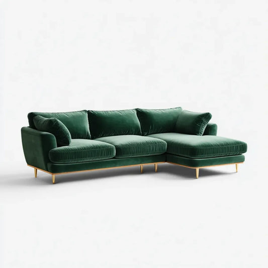 Sofa, Ciemny zielony narożnik sofa w poliestrze Velvet 260 x 160 x 85 cm