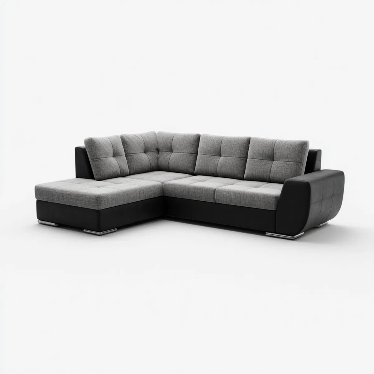 Sofa, Kanapa narożna z krzesełkowym longiem w kolorze szarym i czarnym 260 x 180 x 85 cm w poliestrze i PU L
