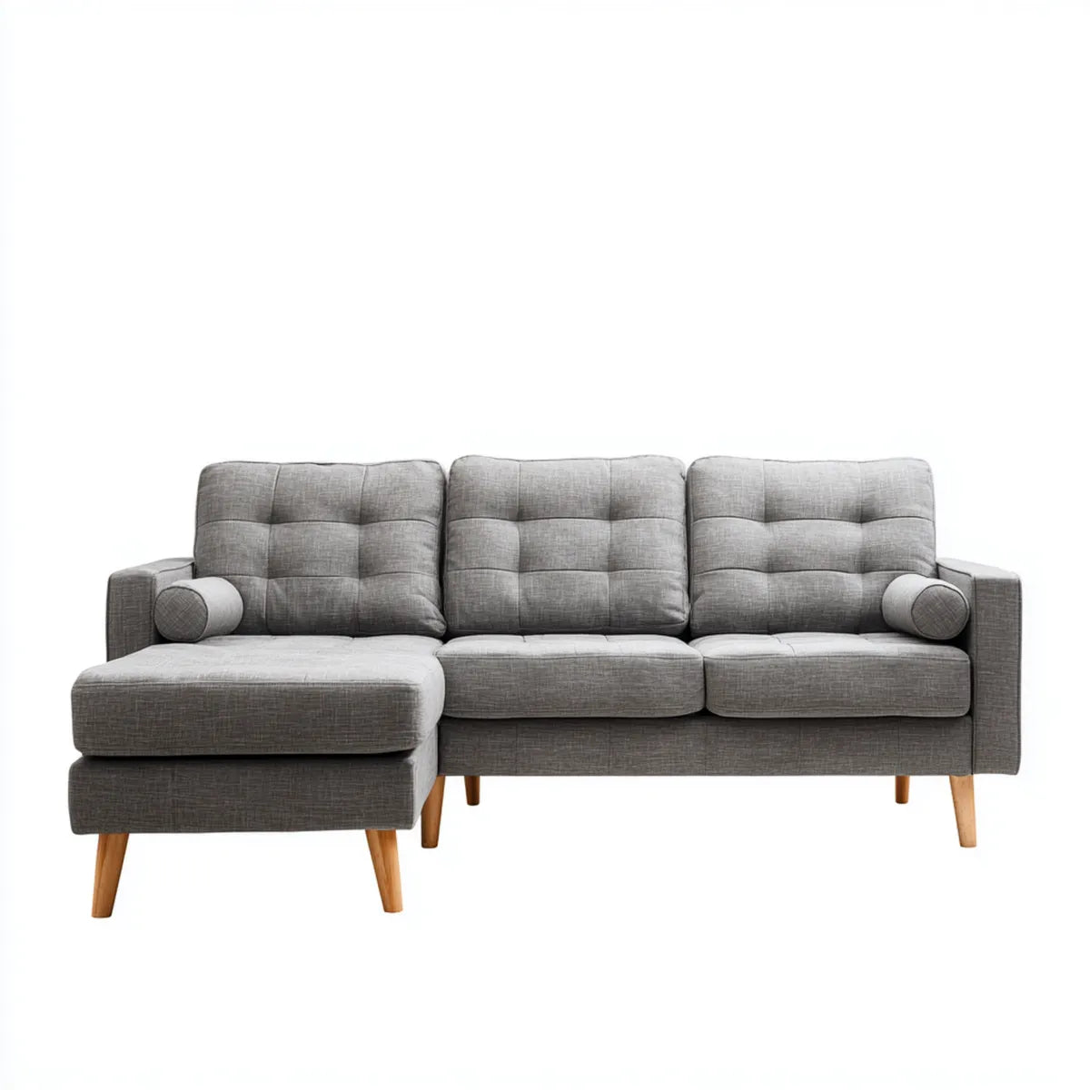 Sofa, Kanapa narożna 3 miejsca szara lewa 220 x 145 x 85 cm w kształcie poliestru L