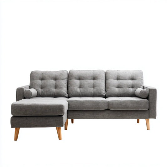 Sofa, Kanapa narożna 3 miejsca szara lewa 220 x 145 x 85 cm w kształcie poliestru L