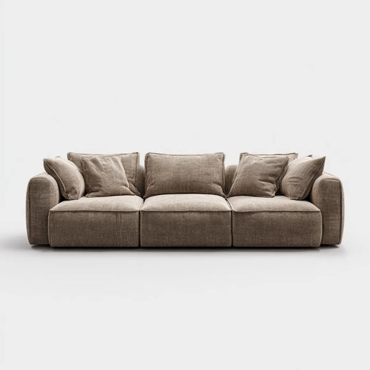 Sofa 3 miejsca beżowy golf 240 x 100 x 85 cm w aksamicie z prostokątnym poliestrowym żebrem