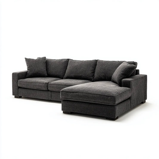 Sofa, Kanapa narożna z ciemnoszarym prawym półwyspem w poliestrze 280 x 165 x 85 cm