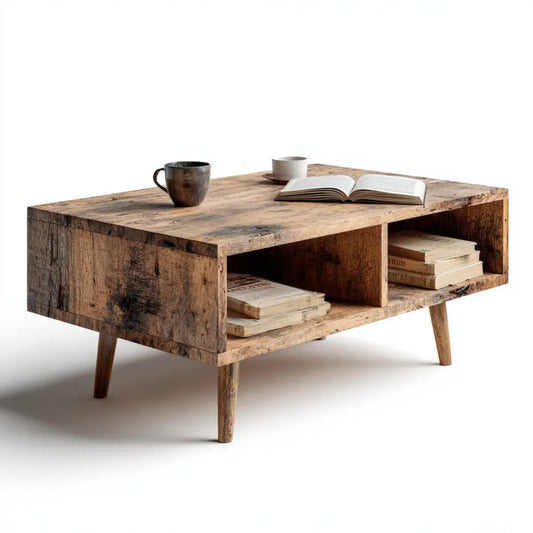 Stolik kawowy, prostokątny stolik kawowy z brązowym magazynem 110 x 60 x 45 cm w drewnie z recyklingu