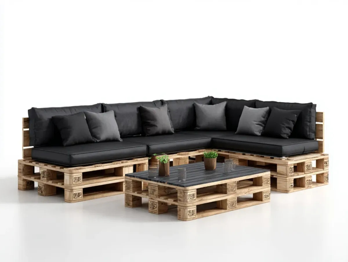 Sofa ogrodowa, Zestaw narożnej sofy ogrodowej z paletą stołową czarny drewno sosnowe 240 x 240 x 65 cm