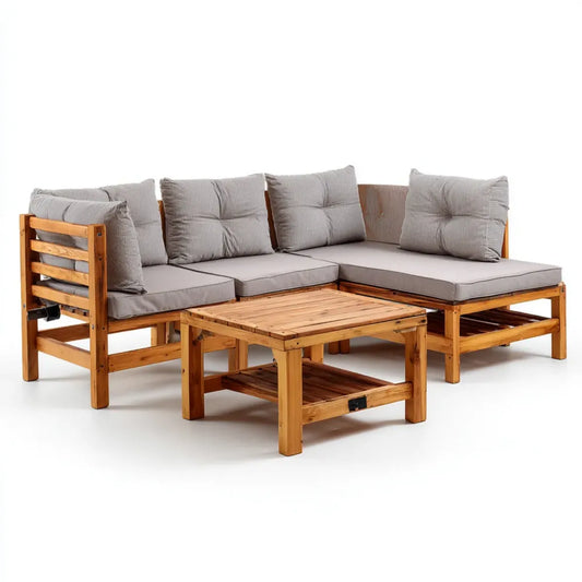 Sofa ogrodowa, Zestaw mebli ogrodowych z brązowym i szarym akacją litego drewna 190 x 190 x 70 cm z kwadratowym stołem