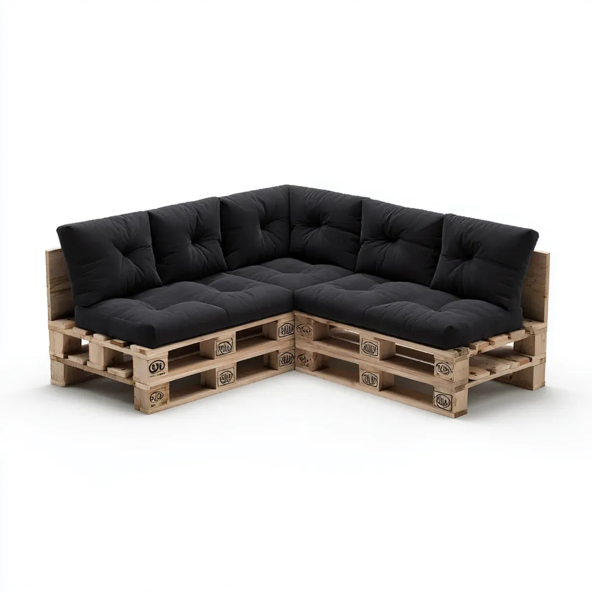 Sofa ogrodowa, Ogród Kanapa narożna w stałych palet sosnowych czarny 240 x 240 x 70 cm z poduszkami poliestrowymi