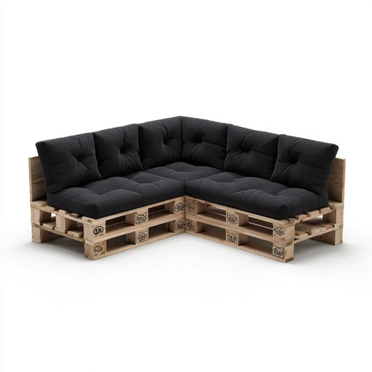 Sofa ogrodowa, Ogród Kanapa narożna w stałych palet sosnowych czarny 240 x 240 x 70 cm z poduszkami poliestrowymi